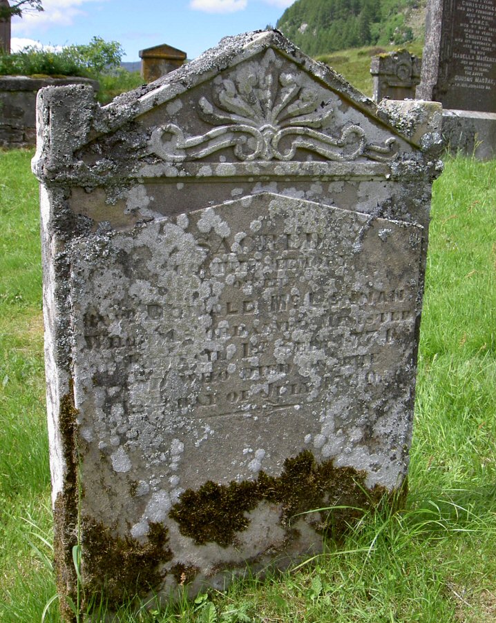 Photo of headstones/Donald McLennan d1780 hdstn Clachan Duich Kintail